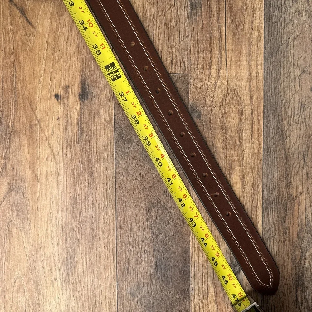 Vintage Handmade Leather Belt Contrast Stitching Silver Buckle Brown‎ Mens 40
